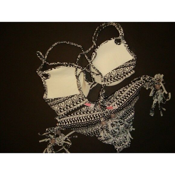 Victoria's Secret 34A BIKINI XS,S Black white geometric Bead Reversible GORGEOUS - Picture 7 of 7